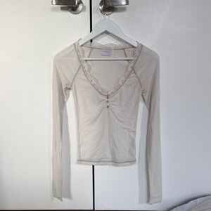 Urban Outfitters Cream Button-Detail Long Sleeve Top